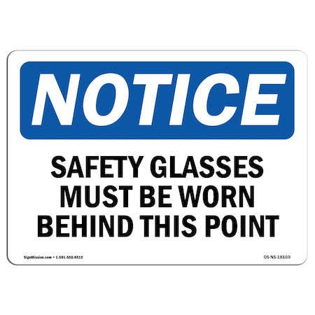 Signmission OSHA Sign, Safety Glasses Must Be Worn Beyond This Point, 7in X 5in Decal, 7" W, 5" H, Landscape OS-NS-D-57-L-18169